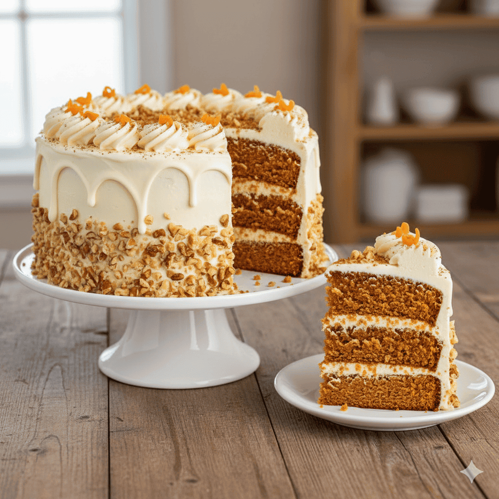 Pastel de Zanahoria con Nuez y Glaseado de Queso Crema